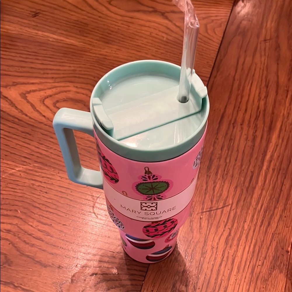 Mary Square‎ Pink and Teal Tumbler with Straw
